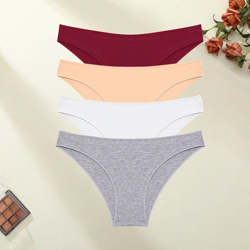 4PCS/SET Seamless Cotton Panties Women Sexy Low Waist Briefs Solid Color Breathable Female Underwear Soft Comfortable Intimates