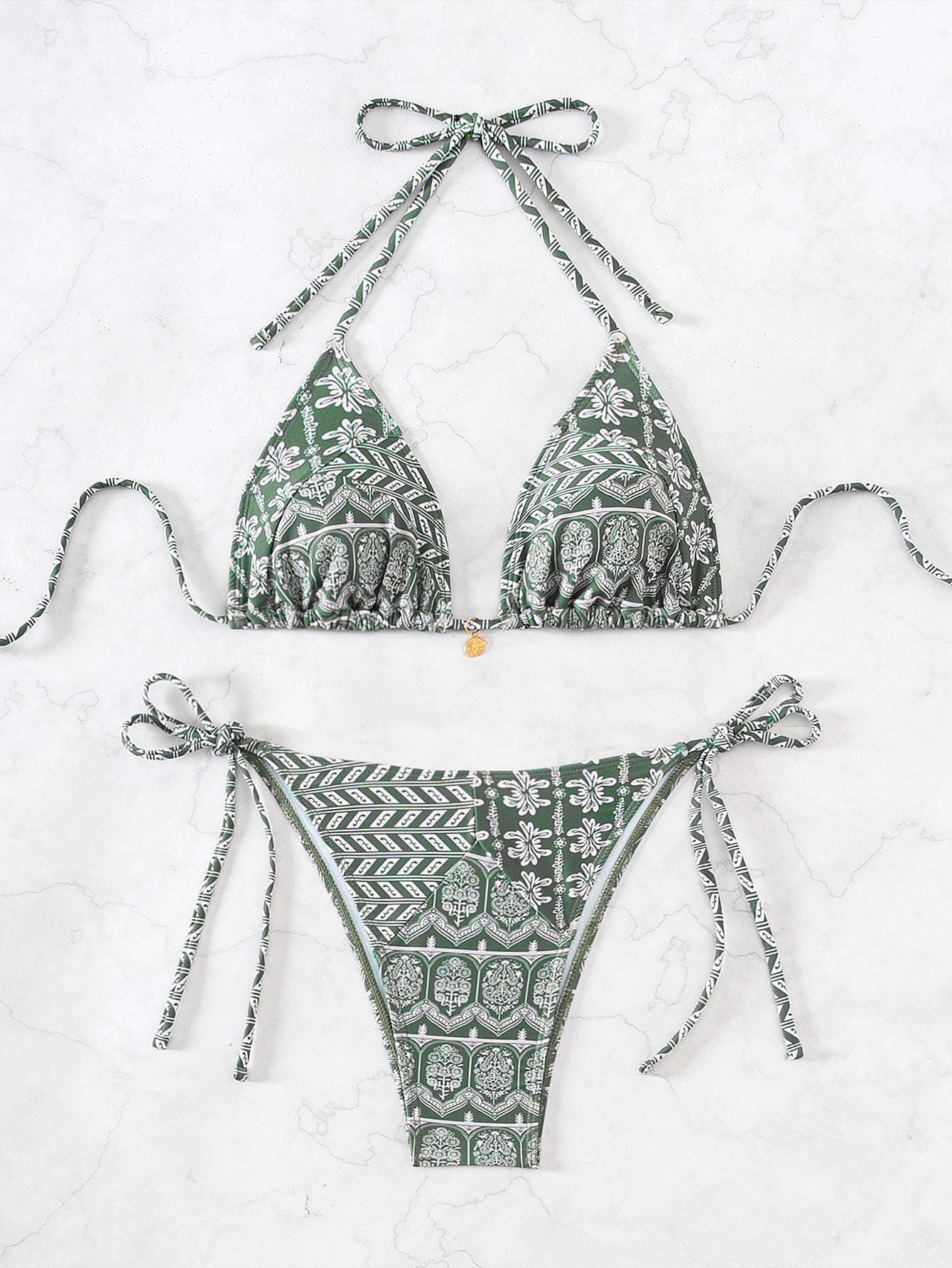 2025 New Bikini Cross-Border European and American Aliexpress Printed Lace Sexy Bikini Split Swimsuit Swimsuit for Women