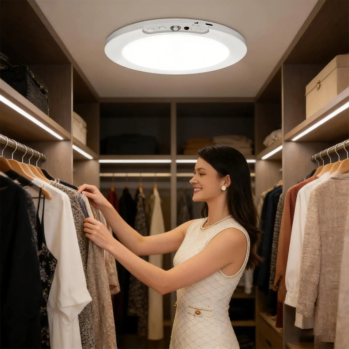 Motion Sensor Closet Light Wireless Rechargeable Lamp Battery Operated Ceiling Light With Remote For Home Pantry Shower Stair