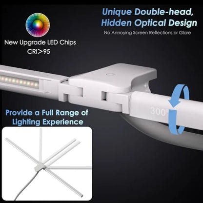 Desk Lamp with Metal Base, 31.5" LED Office Lamp for Home Office, 24W Double Head Desk Light, Dimmable and Color Temperature, T