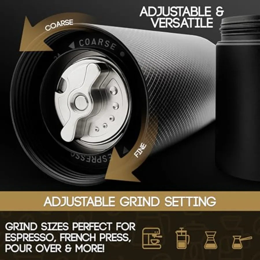 Manual Coffee Grinder, Conical Burr Coffee Grinder with Stainless Steel Burrs and Walnut Handle for Espresso, French Press, Tra
