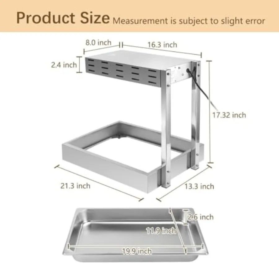 French Fry Warmer for Commercial Kitchens, Stainless Steel, Silver, Thermostable Infrared Heating Lamp with Free-Standing Desig