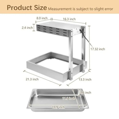 French Fry Warmer for Commercial Kitchens, Stainless Steel, Silver, Thermostable Infrared Heating Lamp with Free-Standing Desig