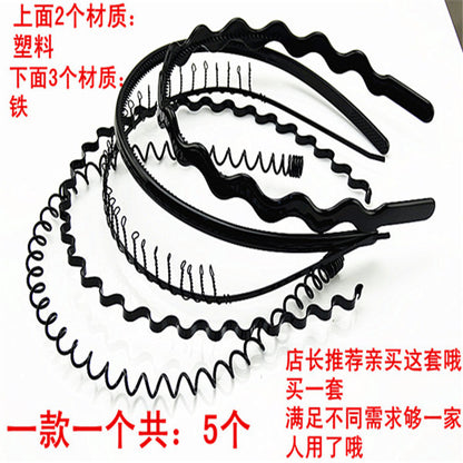 Iron black bottom wave spiral sports head hoop head buckle bath fine hairpin men's and girls universal wash hair hoop wholesale