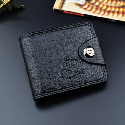New Men's Wallet, Men's Short Wallet, Fashionable European and American Magnetic Buckle Multi-Card Slot Card Holder, Large Capacity Pebbled Wallet