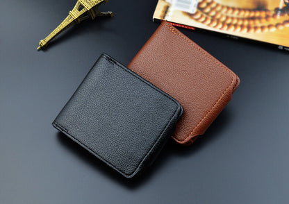 New Men's Wallet, Men's Short Wallet, Fashionable European and American Magnetic Buckle Multi-Card Slot Card Holder, Large Capacity Pebbled Wallet