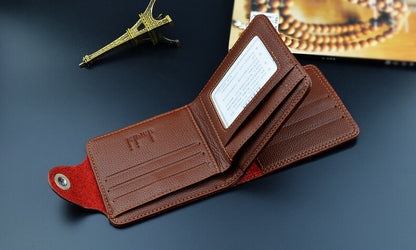 New Men's Wallet, Men's Short Wallet, Fashionable European and American Magnetic Buckle Multi-Card Slot Card Holder, Large Capacity Pebbled Wallet