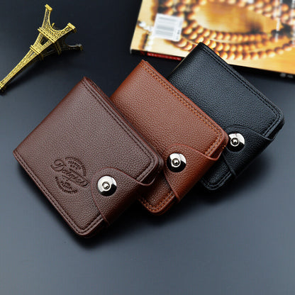 New Men's Wallet, Men's Short Wallet, Fashionable European and American Magnetic Buckle Multi-Card Slot Card Holder, Large Capacity Pebbled Wallet