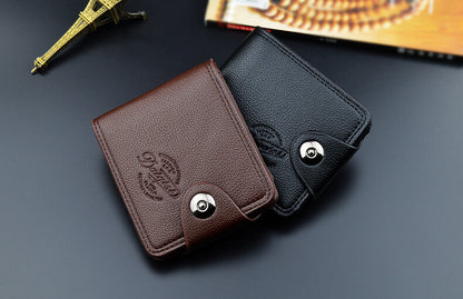 New Men's Wallet, Men's Short Wallet, Fashionable European and American Magnetic Buckle Multi-Card Slot Card Holder, Large Capacity Pebbled Wallet