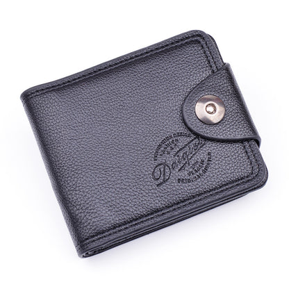 New Men's Wallet, Men's Short Wallet, Fashionable European and American Magnetic Buckle Multi-Card Slot Card Holder, Large Capacity Pebbled Wallet