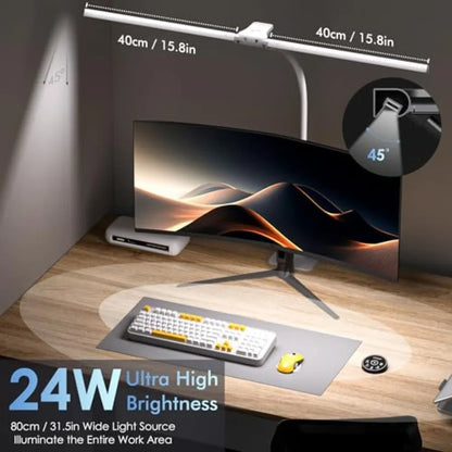 Desk Lamp with Metal Base, 31.5" LED Office Lamp for Home Office, 24W Double Head Desk Light, Dimmable and Color Temperature, T