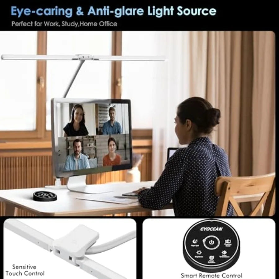 Desk Lamp with Metal Base, 31.5" LED Office Lamp for Home Office, 24W Double Head Desk Light, Dimmable and Color Temperature, T