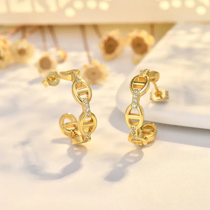 18K Gold Plated Pig Nose Chain Hoop Earrings | AAA Cubic Zirconia | Anti-Allergy | Minimalist Luxury Jewelry for Women Gifts