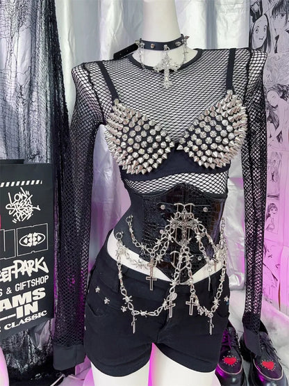 New Underwear Bras Newest Sexy Lingerie Women'S Rhinestone Cover Bra Top Silver Plunge Wire Free Bralete Fashion Sequined