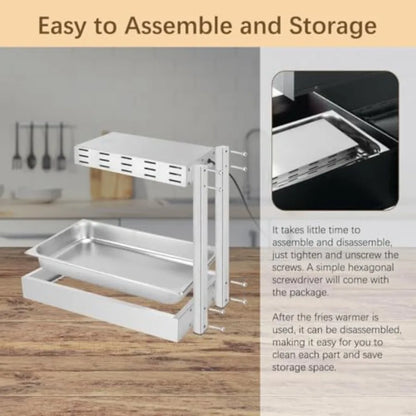 French Fry Warmer for Commercial Kitchens, Stainless Steel, Silver, Thermostable Infrared Heating Lamp with Free-Standing Desig