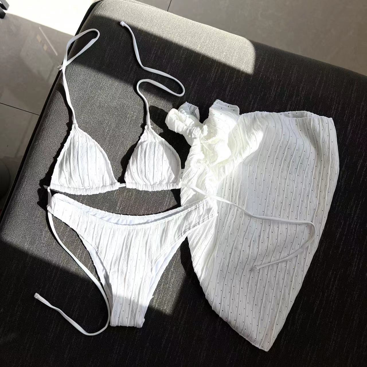 2025 European and American New Swimsuit Three-Piece Backless Drawstring Strap Bikini Bikini Three-Piece Swimsuit