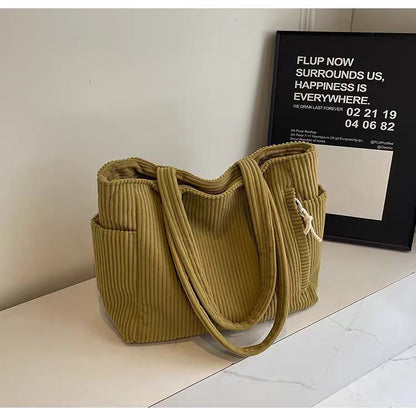 Corduroy Bag Women's Large Capacity 2024 New Autumn and Winter Casual Shoulder Shopping Bag Premium Tote Bag