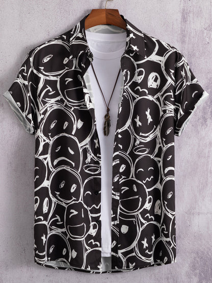 2023 cross-border fashion casual digital printing Smiley men's shirt