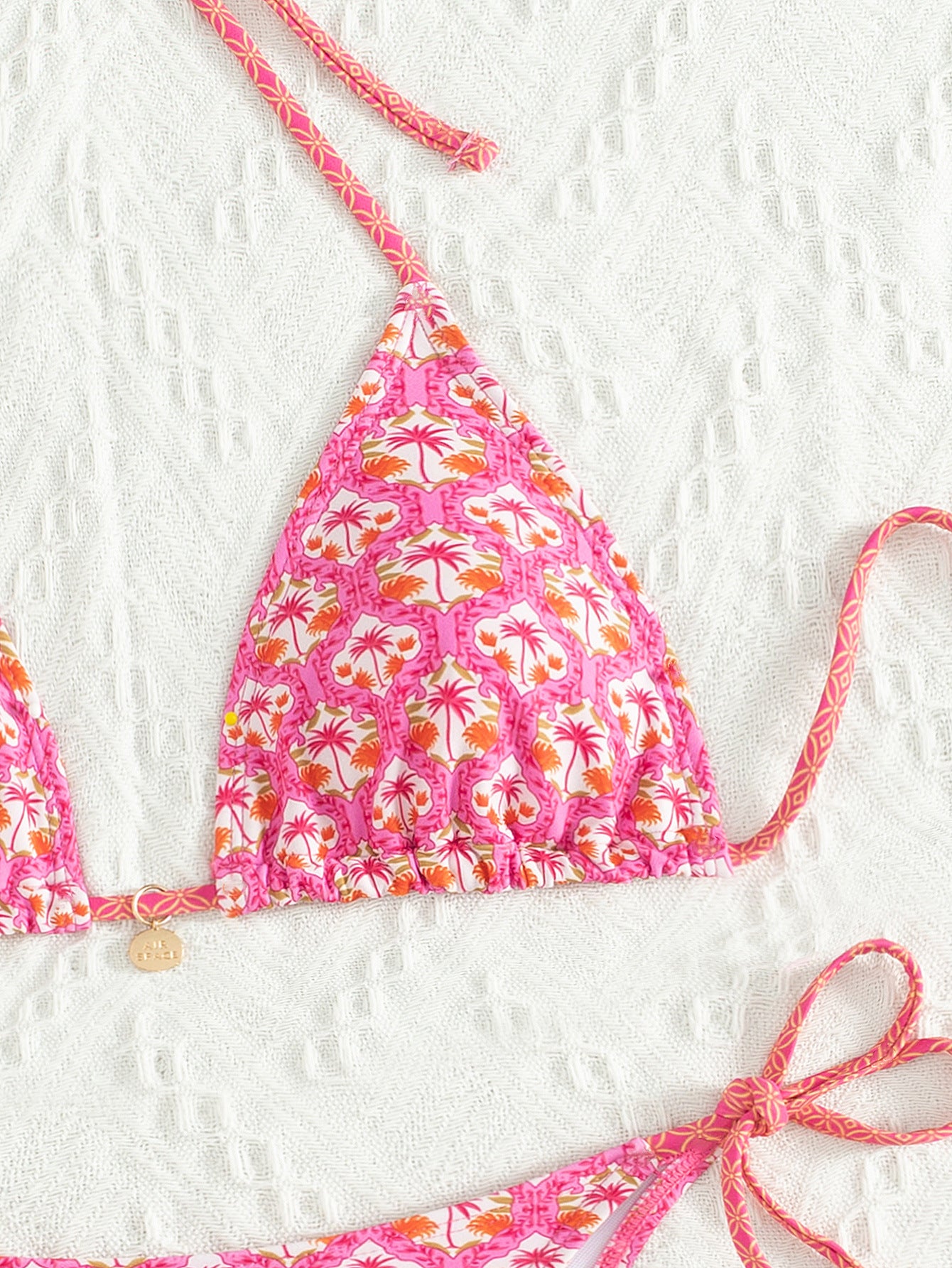 2025 New Bikini Cross-Border European and American Foreign Trade Printed Triangle Cup Lace-Up Sexy Bikini Swimsuit Swimwear for Women