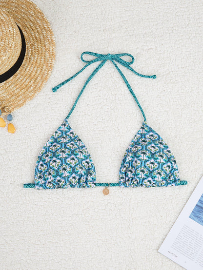 2025 New Bikini Cross-Border European and American Foreign Trade Printed Triangle Cup Lace-Up Sexy Bikini Swimsuit Swimwear for Women