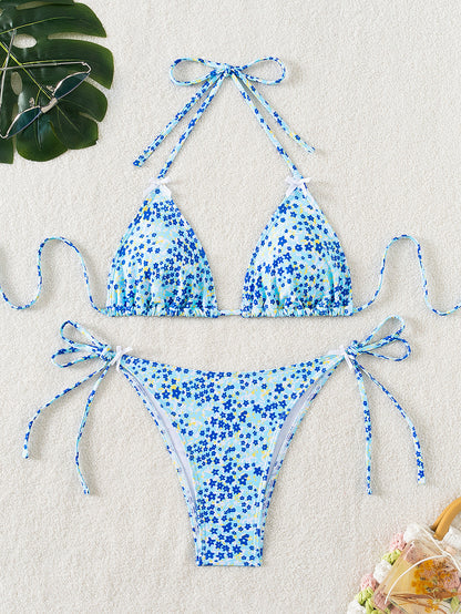 2025 New Bikini Cross-Border European and American Foreign Trade Floral Bow Tie Sexy Bikini Swimsuit Swimwear for Women