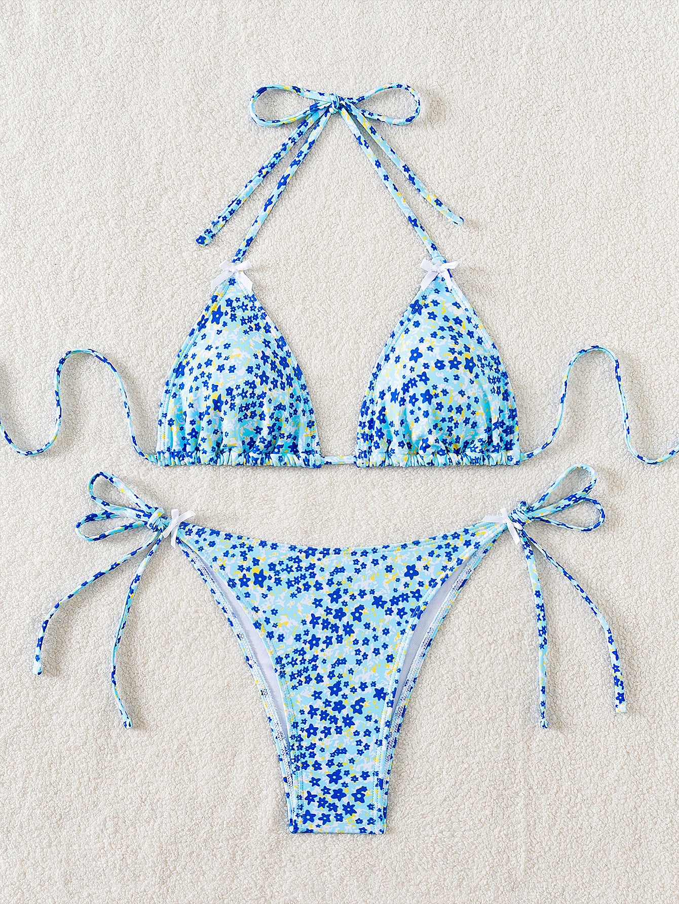 2025 New Bikini Cross-Border European and American Foreign Trade Floral Bow Tie Sexy Bikini Swimsuit Swimwear for Women