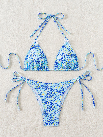 2025 New Bikini Cross-Border European and American Foreign Trade Floral Bow Tie Sexy Bikini Swimsuit Swimwear for Women