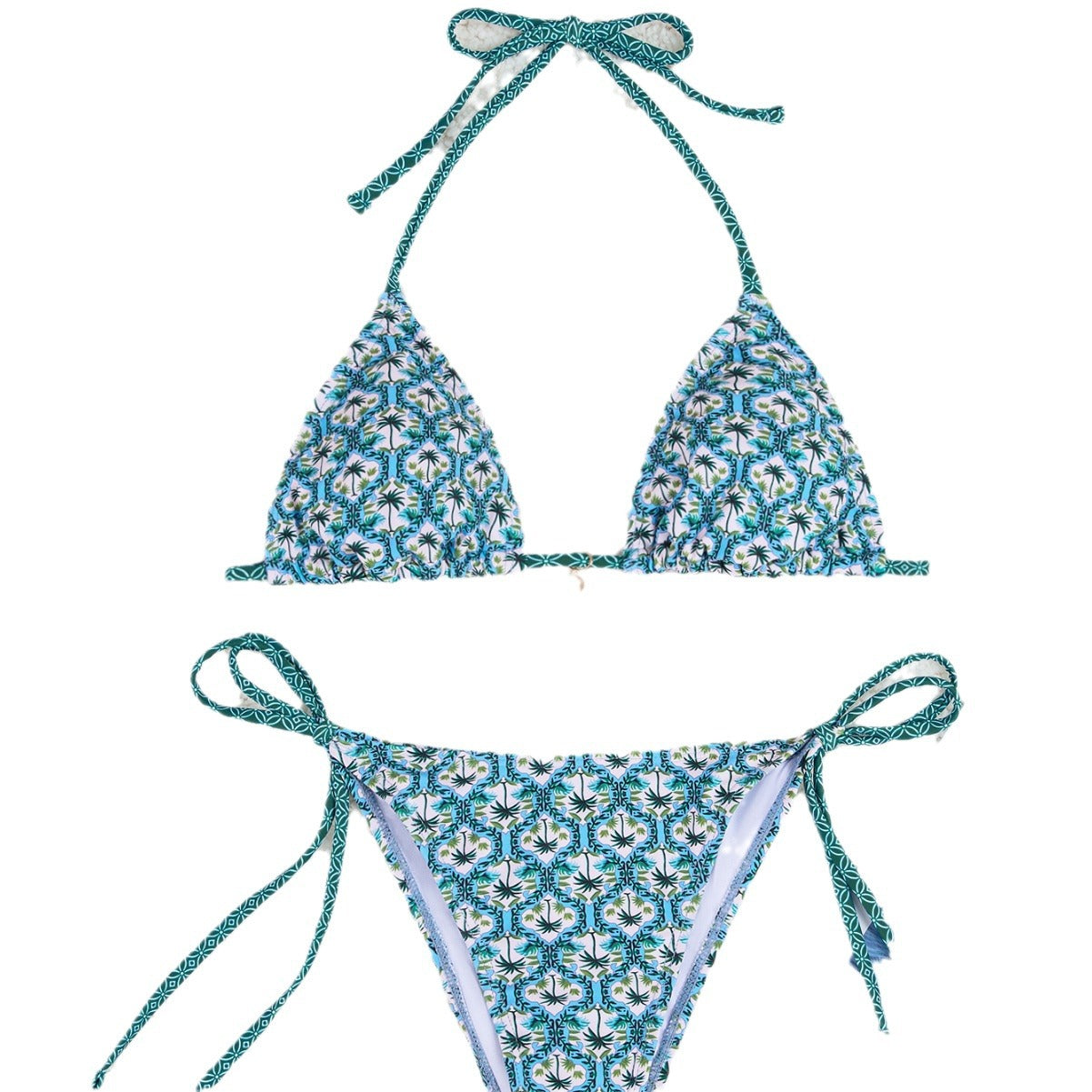 2025 New Bikini Cross-Border European and American Foreign Trade Printed Triangle Cup Lace-Up Sexy Bikini Swimsuit Swimwear for Women