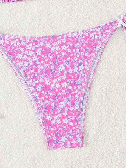 2025 New Bikini Cross-Border European and American Foreign Trade Floral Bow Tie Sexy Bikini Swimsuit Swimwear for Women