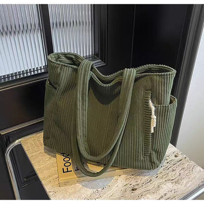Corduroy Bag Women's Large Capacity 2024 New Autumn and Winter Casual Shoulder Shopping Bag Premium Tote Bag