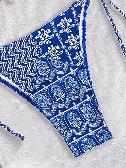 2025 New Bikini Cross-Border European and American Aliexpress Printed Lace Sexy Bikini Split Swimsuit Swimsuit for Women