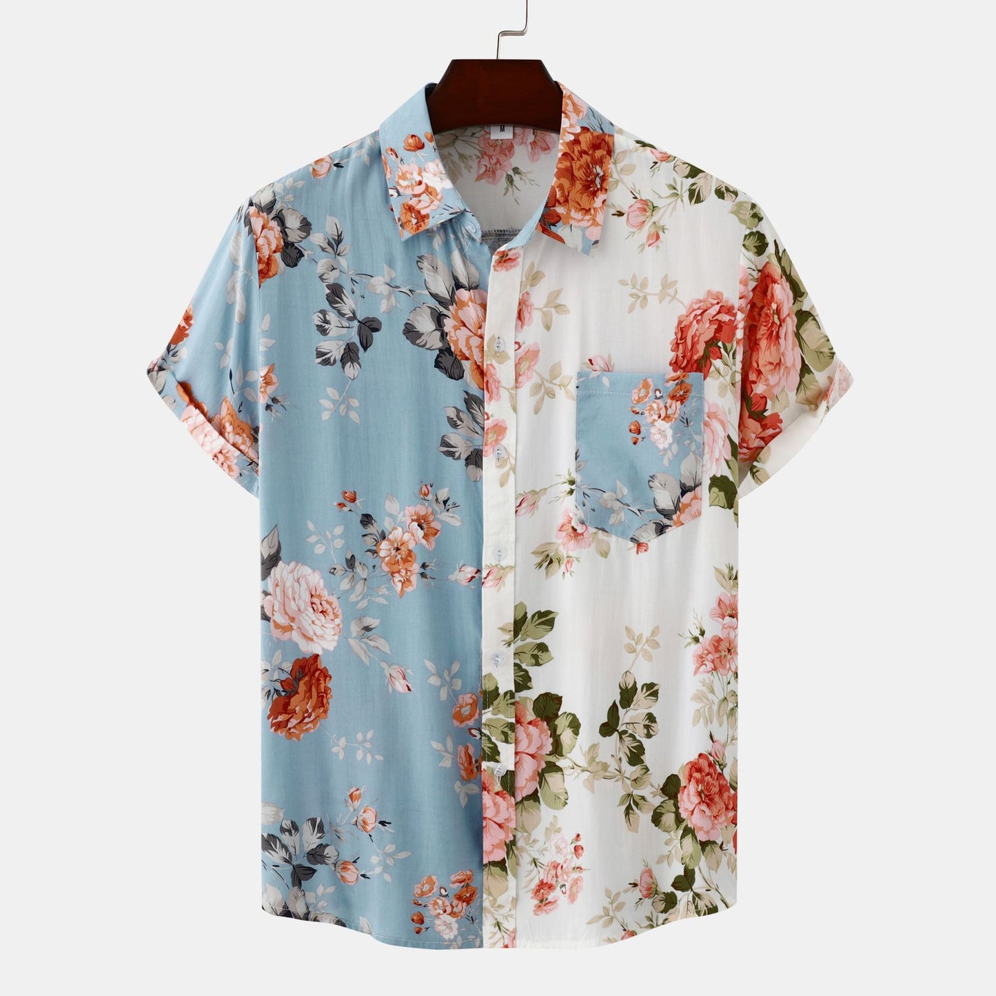 Foreign trade generation EBAY AliExpress Amazon 2024 summer new men's floral stitching short sleeve shirt men
