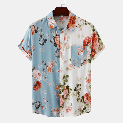 Foreign trade generation EBAY AliExpress Amazon 2024 summer new men's floral stitching short sleeve shirt men