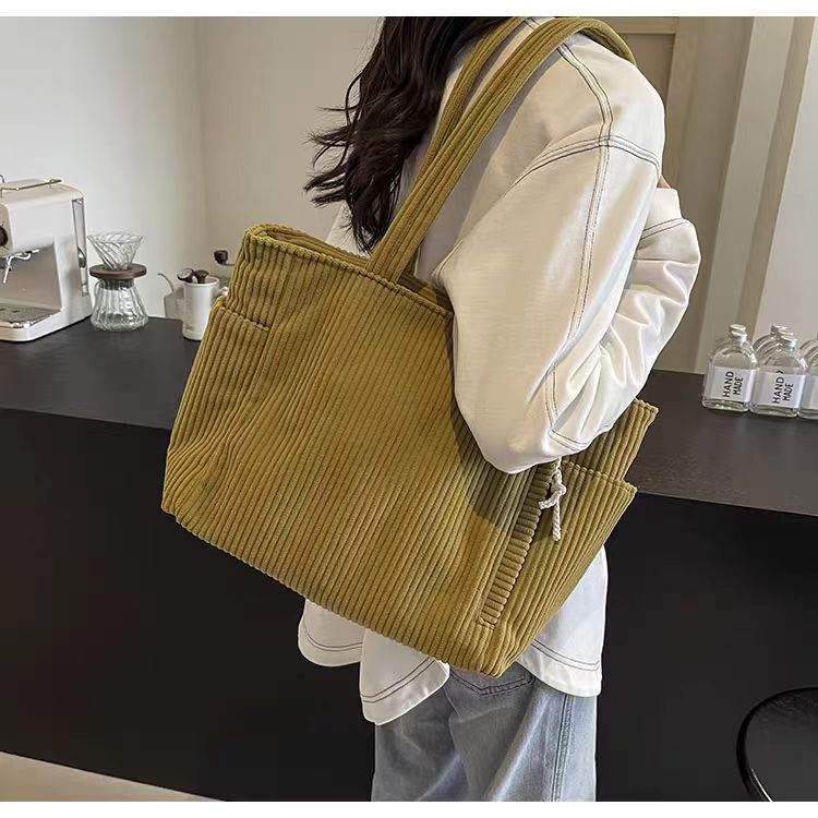 Corduroy Bag Women's Large Capacity 2024 New Autumn and Winter Casual Shoulder Shopping Bag Premium Tote Bag