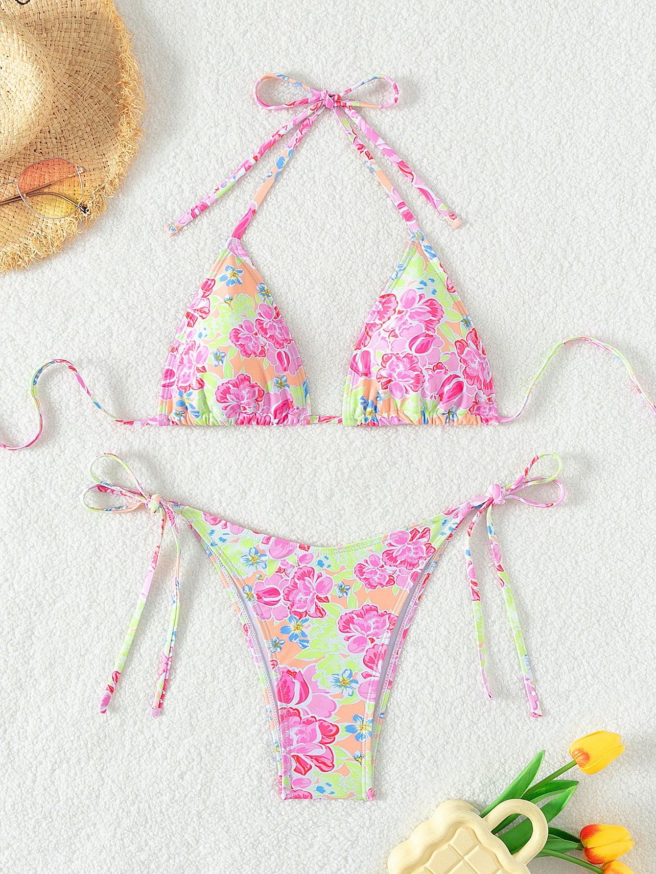 2025 New Bikini Cross-Border European and American Aliexpress Printed Lace Sexy Bikini Split Swimsuit Swimsuit for Women