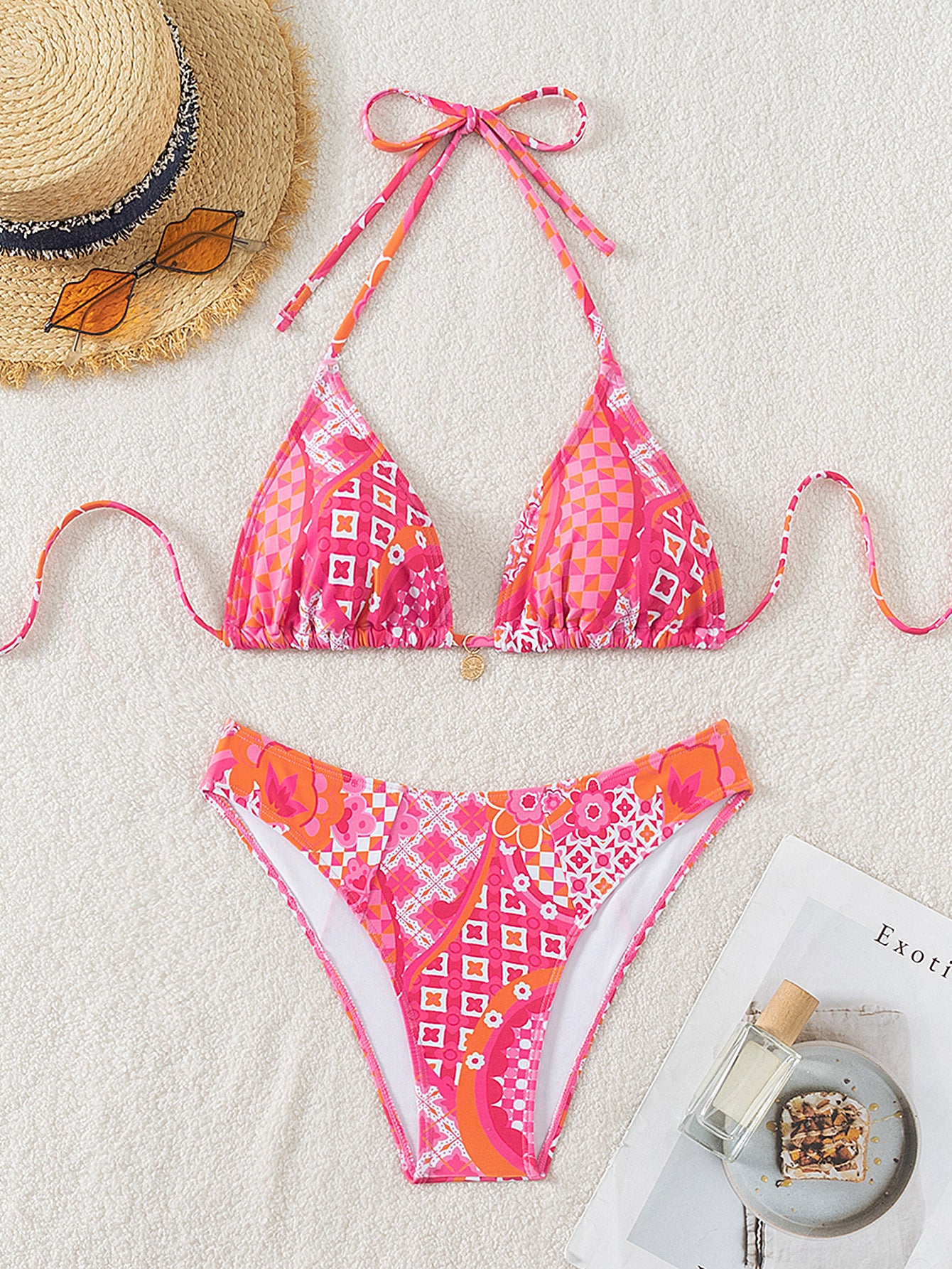 2025 New Bikini Cross-Border European and American Aliexpress Printed Lace Sexy Bikini Split Swimsuit Swimsuit for Women