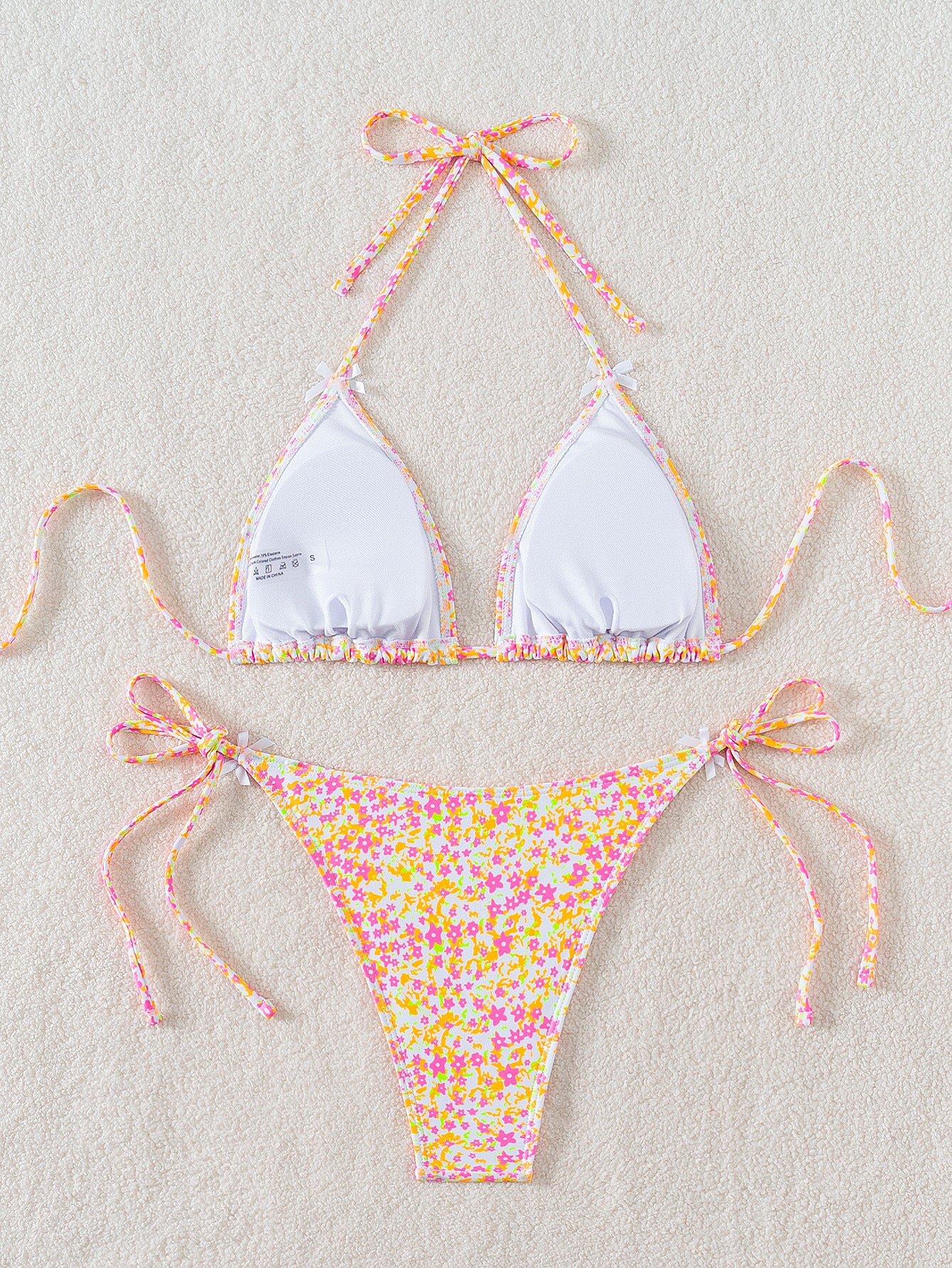 2025 New Bikini Cross-Border European and American Foreign Trade Floral Bow Tie Sexy Bikini Swimsuit Swimwear for Women