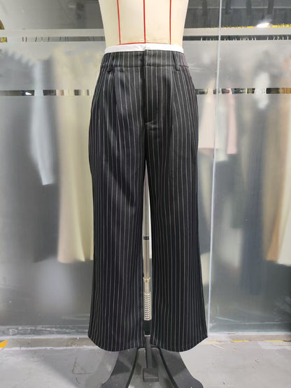 2025 Spring and Summer New Cross-border Design Sense Pants Casual High Waist Stitching Pants Simple Dosing Sense Loose Straight Leg Pants