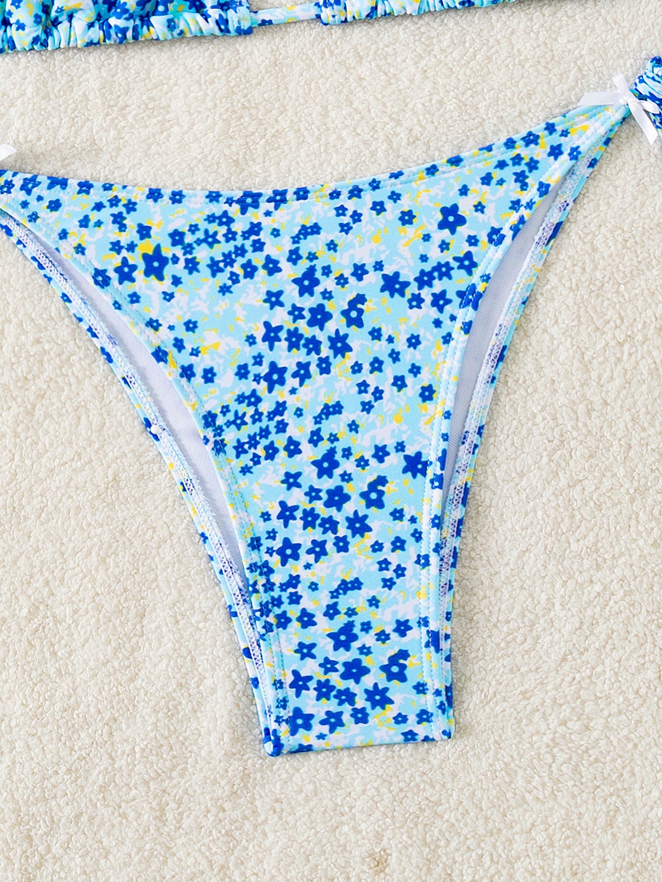 2025 New Bikini Cross-Border European and American Foreign Trade Floral Bow Tie Sexy Bikini Swimsuit Swimwear for Women