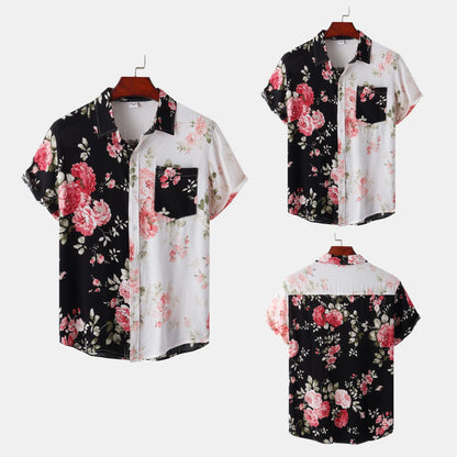 Foreign trade generation EBAY AliExpress Amazon 2024 summer new men's floral stitching short sleeve shirt men