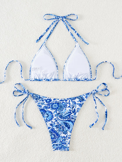 2025 New Bikini Cross-Border European and American Aliexpress Printed Lace Sexy Bikini Split Swimsuit Swimsuit for Women