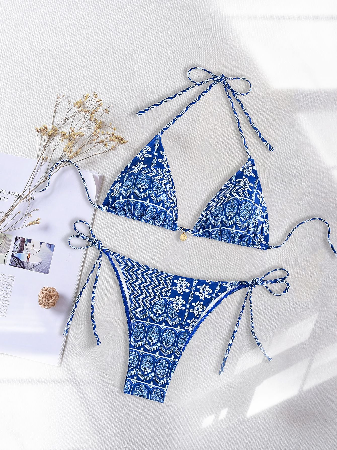 2025 New Bikini Cross-Border European and American Aliexpress Printed Lace Sexy Bikini Split Swimsuit Swimsuit for Women