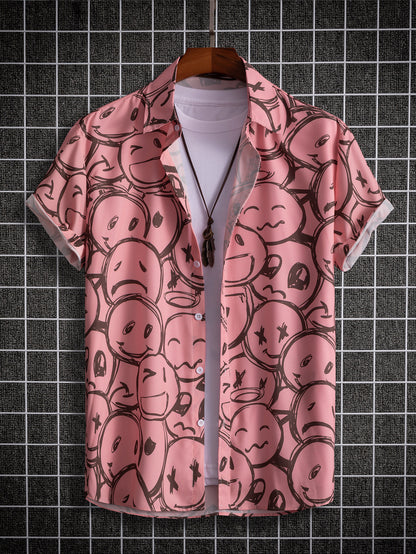 2023 cross-border fashion casual digital printing Smiley men's shirt
