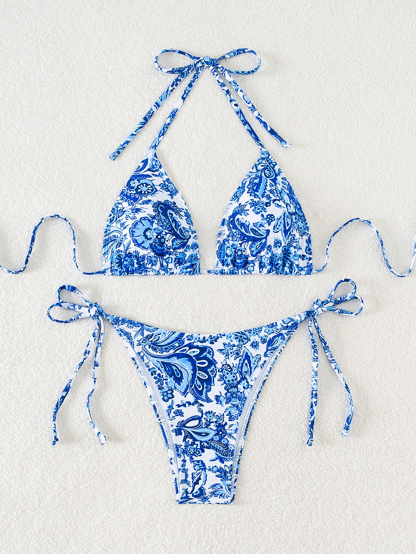 2025 New Bikini Cross-Border European and American Aliexpress Printed Lace Sexy Bikini Split Swimsuit Swimsuit for Women