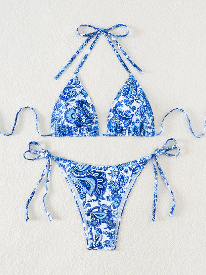 2025 New Bikini Cross-Border European and American Aliexpress Printed Lace Sexy Bikini Split Swimsuit Swimsuit for Women