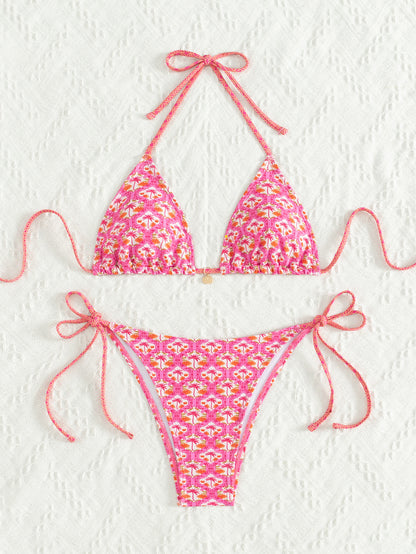 2025 New Bikini Cross-Border European and American Foreign Trade Printed Triangle Cup Lace-Up Sexy Bikini Swimsuit Swimwear for Women