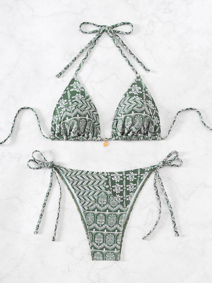 2025 New Bikini Cross-Border European and American Aliexpress Printed Lace Sexy Bikini Split Swimsuit Swimsuit for Women