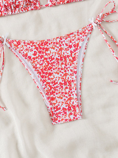 2025 New Bikini Cross-Border European and American Foreign Trade Floral Bow Tie Sexy Bikini Swimsuit Swimwear for Women