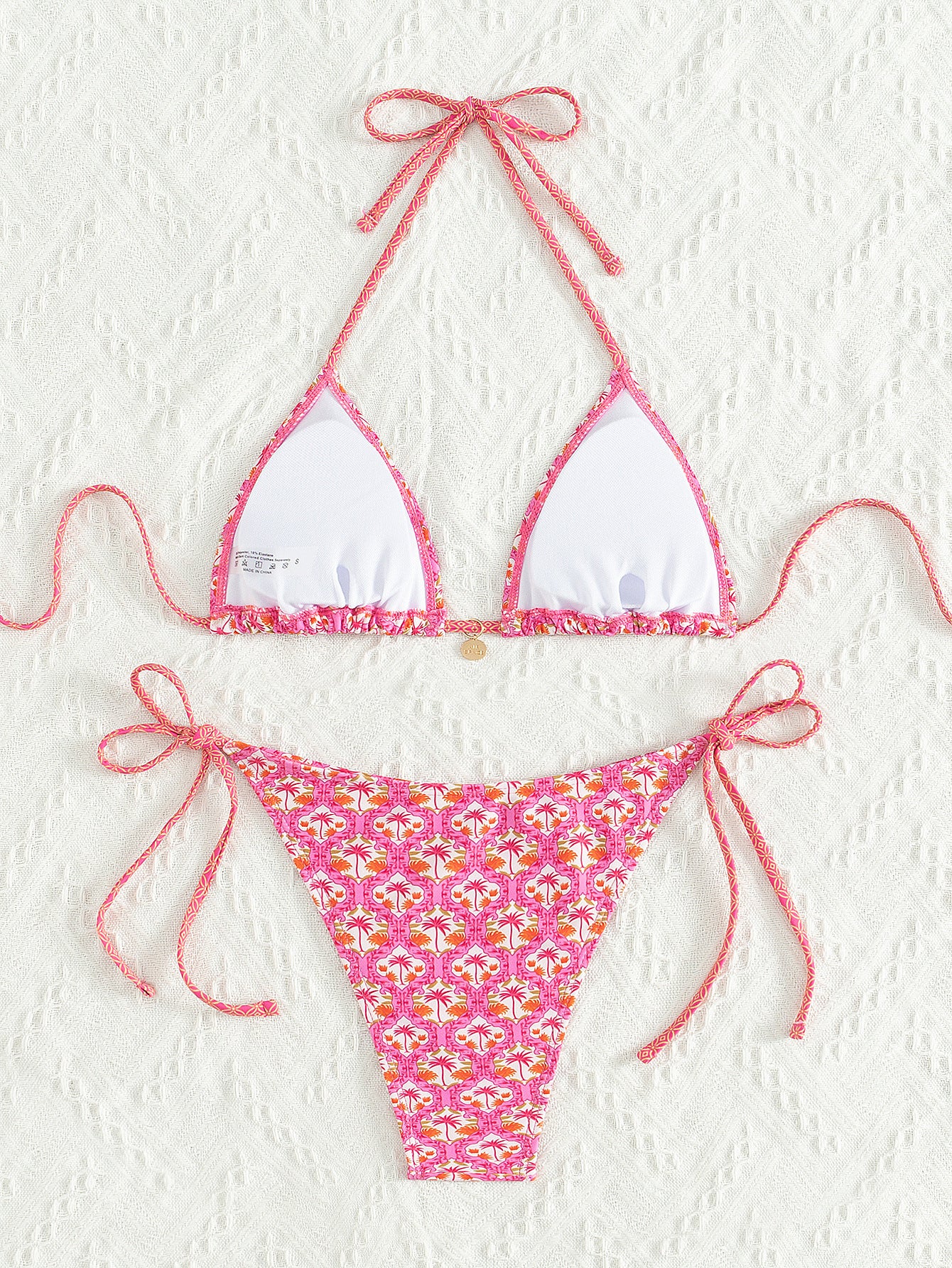 2025 New Bikini Cross-Border European and American Foreign Trade Printed Triangle Cup Lace-Up Sexy Bikini Swimsuit Swimwear for Women