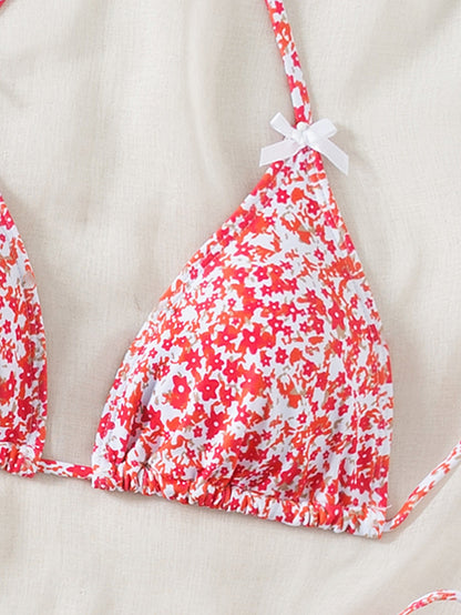 2025 New Bikini Cross-Border European and American Foreign Trade Floral Bow Tie Sexy Bikini Swimsuit Swimwear for Women